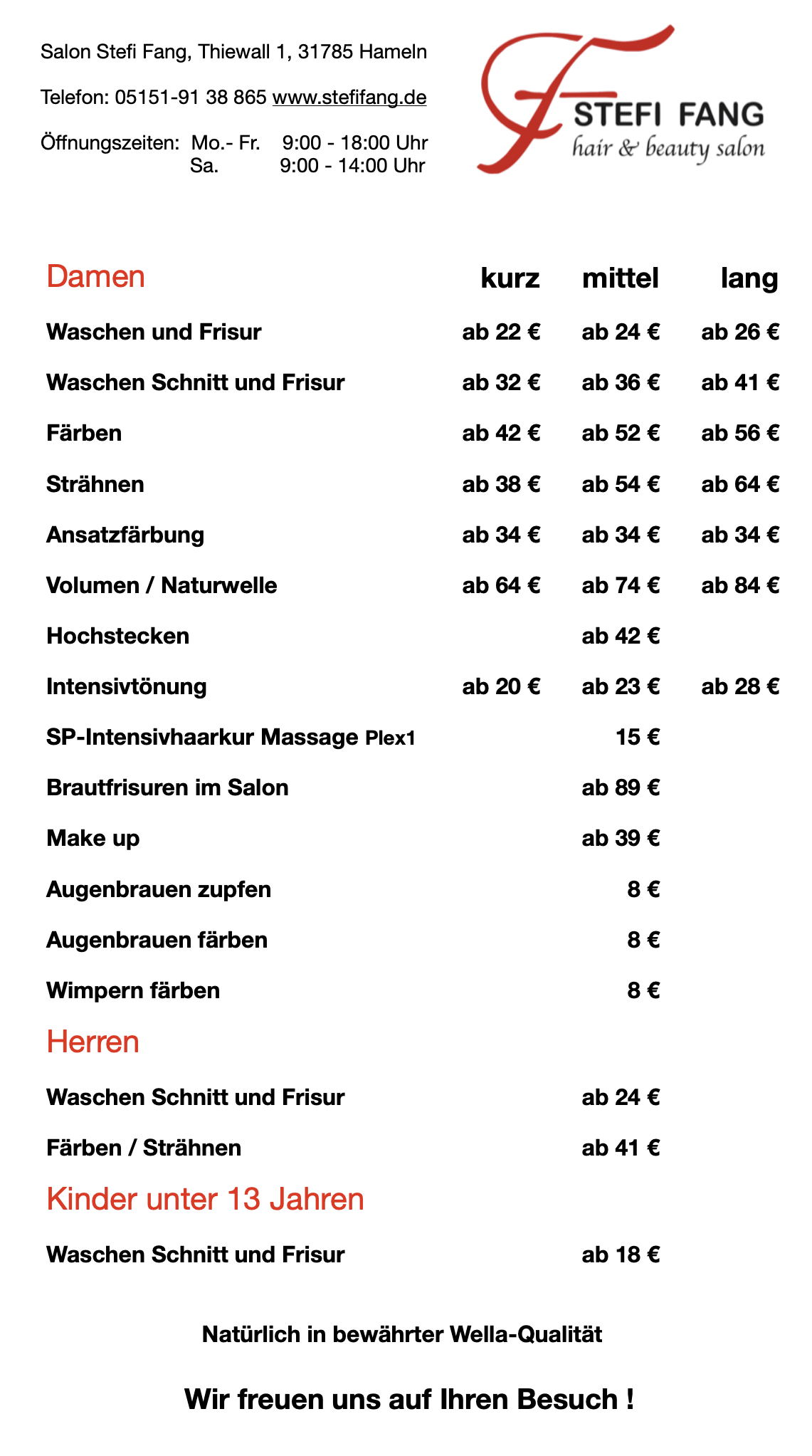 Preisliste 2025