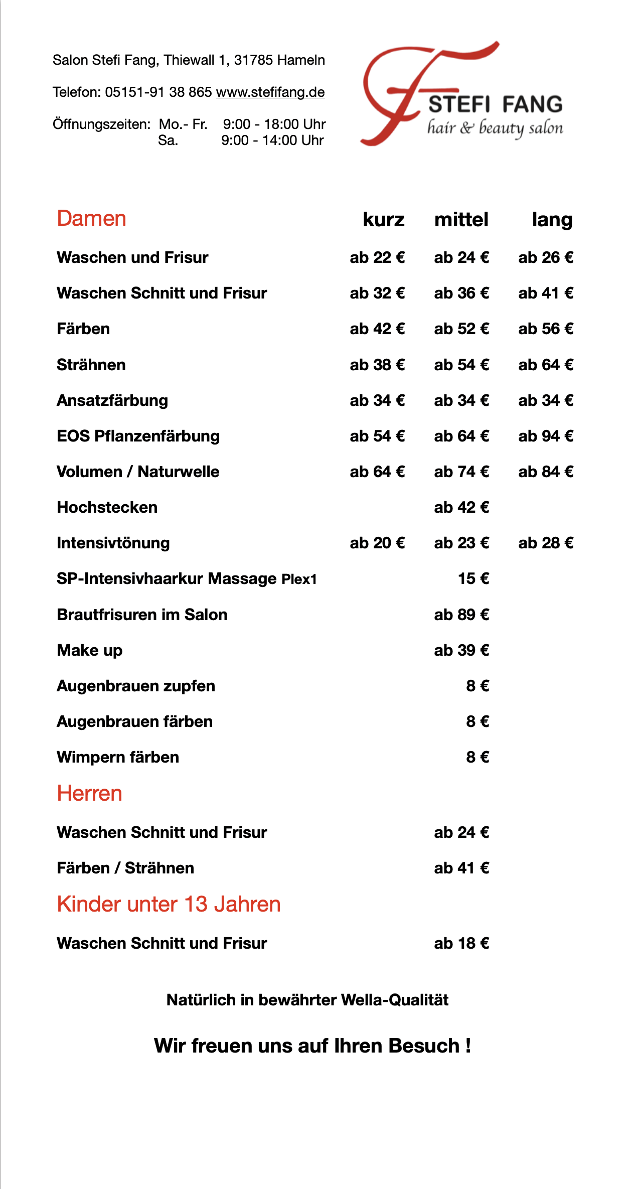 Preisliste 2025